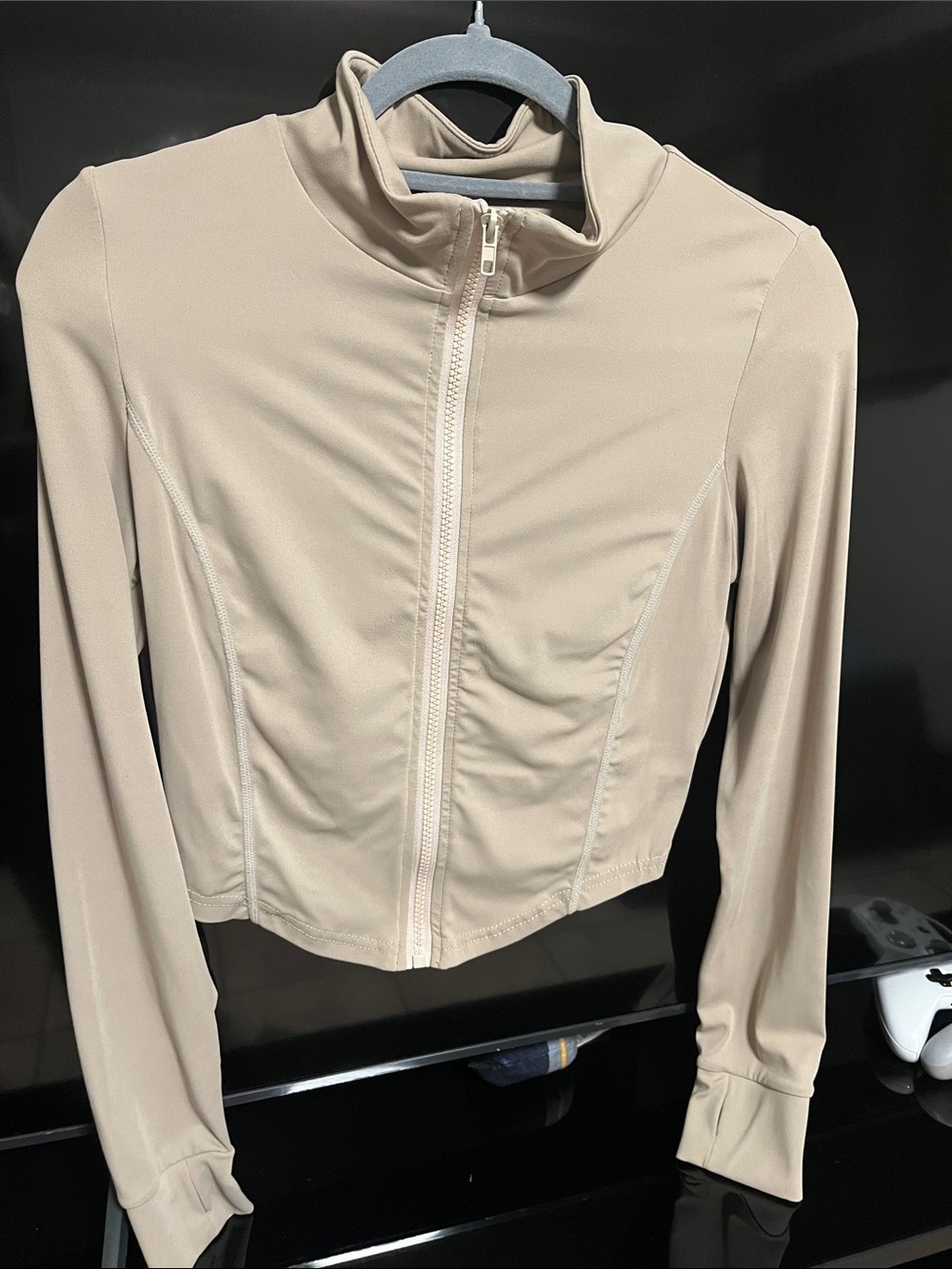 SHEIN Beige Zip-Front Lightweight Bomber Jacket